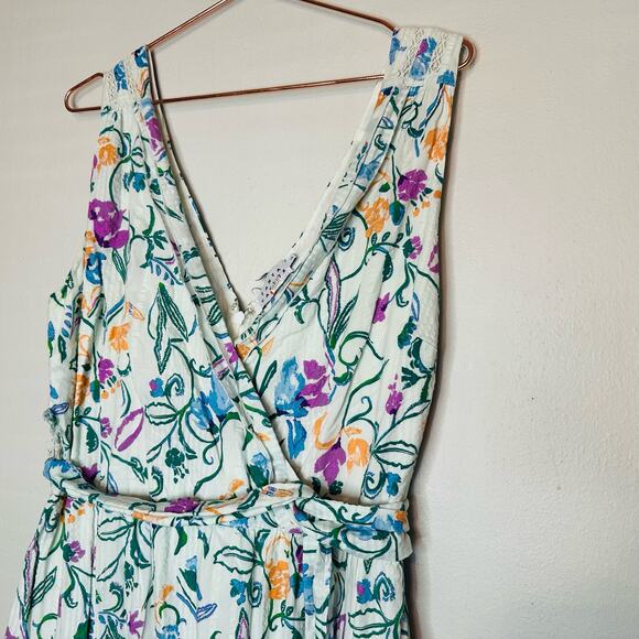 TANYA TAYLOR Women's Neves White Floral Wrap Tie Waist V-Neckline Dress Size 14 - Picture 10 of 16